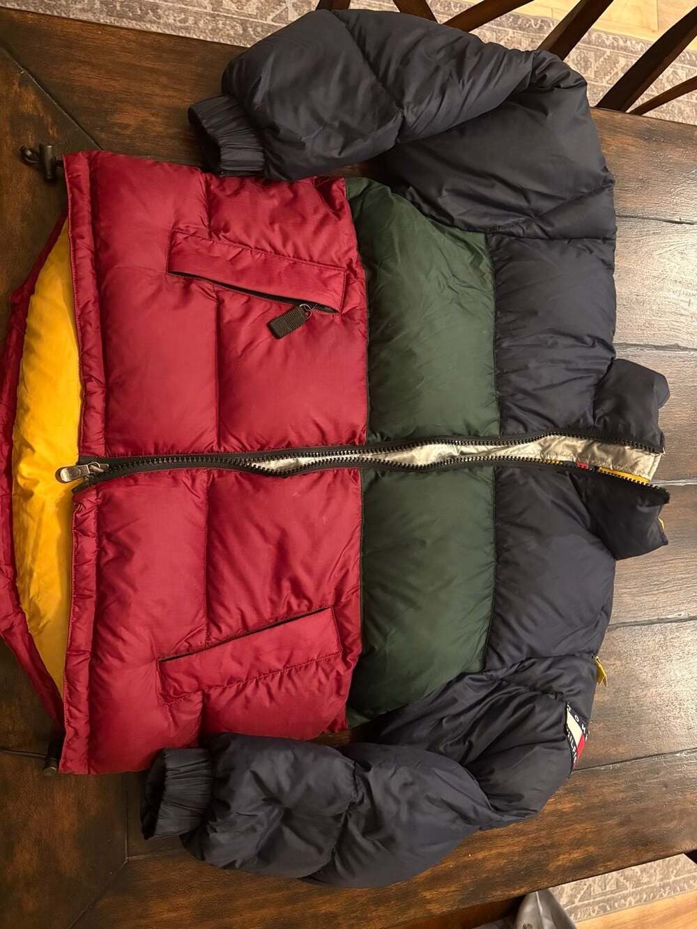 Tommy Hilfiger Colorblock Down Puffer Jacket Red Green Blue Yellow